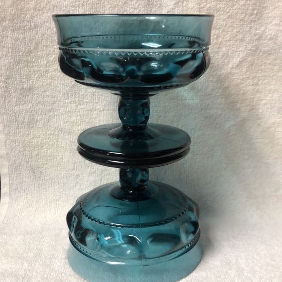 COPY - INDIANA GLASS KINGS CROWN THUMBPRINT COMPOTE DISH SET OF 2 - Picture 3 of 3